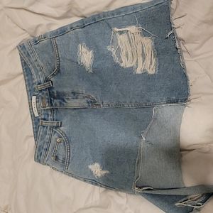 Ripped denim skirt